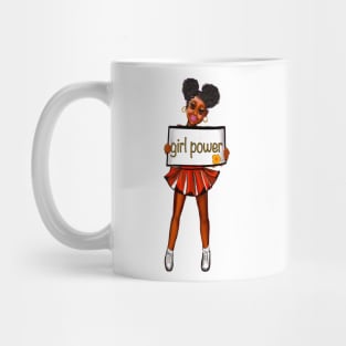 Girl power black anime manga girl cheerleader with cute dimples Afro hair in puffs, brown eyes and dark brown skin side profile. Hair love ! Mug